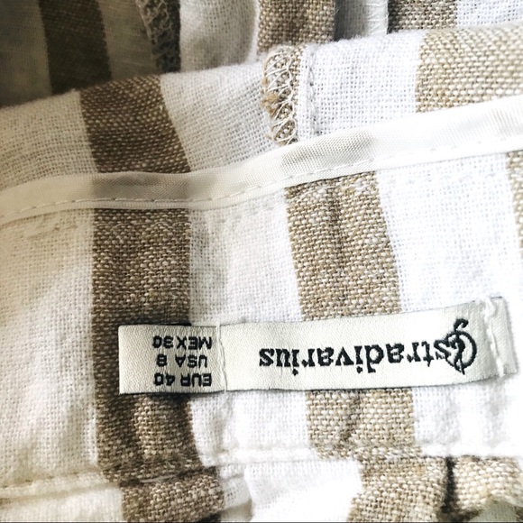 Stradivarius Paperbag Waist Striped Linen Shorts 8 - Picture 7 of 7